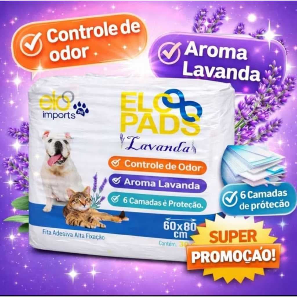 Tapete Higiênico 80 x 60cm Super Premium Elopads Perfumado Lavanda – Ultra Absorvente para Cães