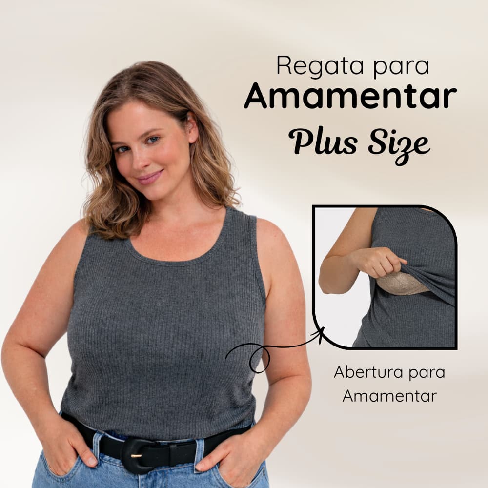 1010 Regata Plus Size Blusa Amamentação Canelada Premium Camiseta T-shirt Gestante Grávida Maternidade Amamentar