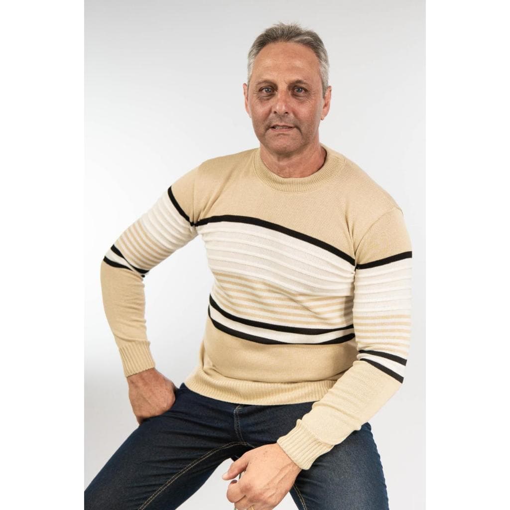 Blusa Masculina de Tricot Texturizada com Listras Elegante Inverno 2026 Tam M G GG