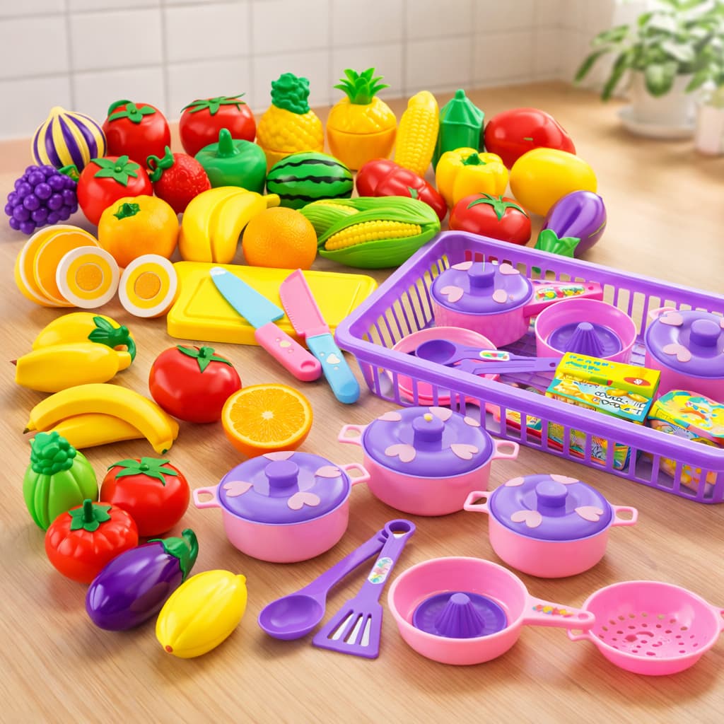 Brinquedo Faz De Conta 26 Pçs Cesta Panelas+ Legumes e Frutas Crec com Velcr Comidinha Faz de Conta