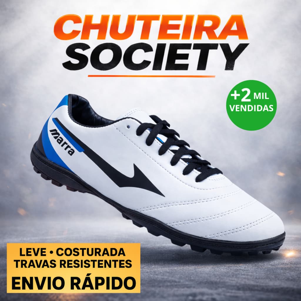 Chuteira Society Masculina Costurada Super Reforçada Marra Confortável 34 ao 45 Envio Imediato