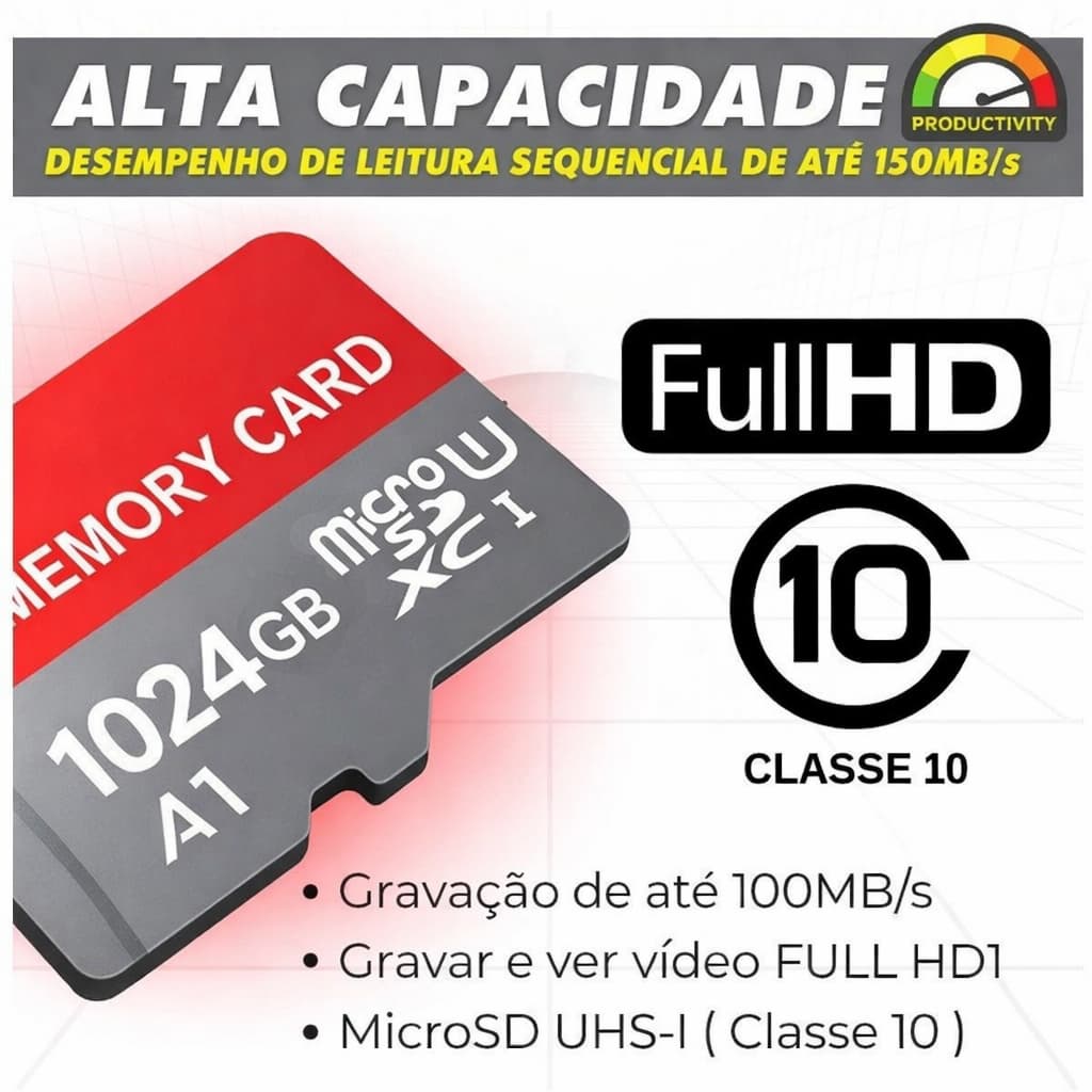 Cartão De Memória MicroSD para Celular, Smartphone 8GB 16GB 32GB 64GB 128GB 256GB 512GB 1TB 2TB