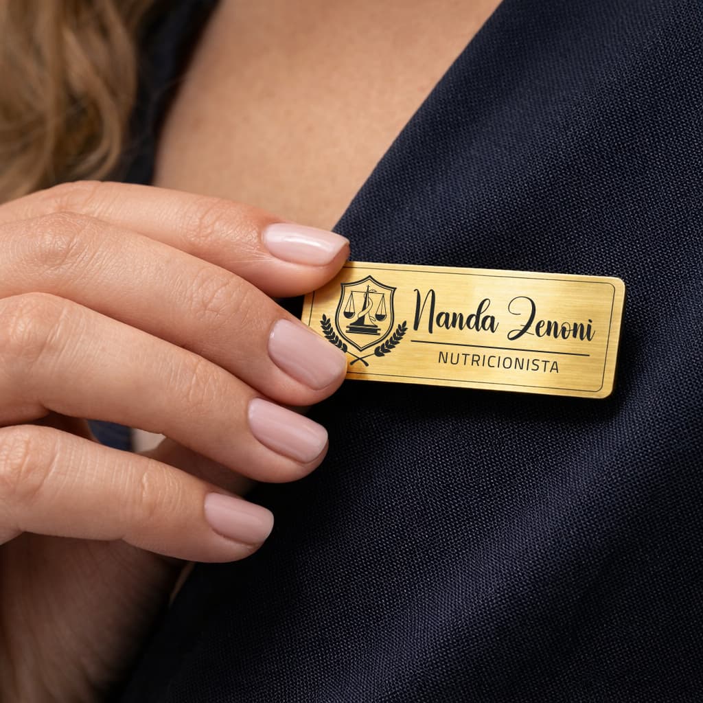 Botton Magnético Premium com Nome Logo Crachá Broche Pin Plaquinha de Uniforme Personalizado 55x25mm