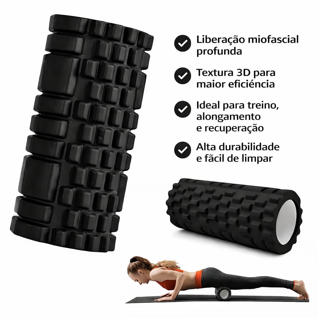 ROLO PARA LIBERAÇÃO MIOFASCIAL YOGA PILATES FUNCIONAL 45X14CM PRETO OU CINZA