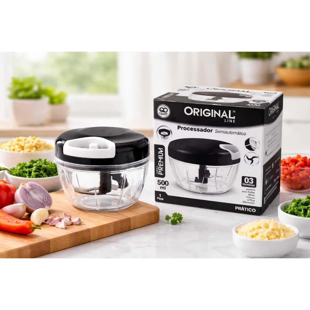 Processador de Alimentos Manual Premium - Fácil de Usar e Desmontável, 500ml Triturador de alho