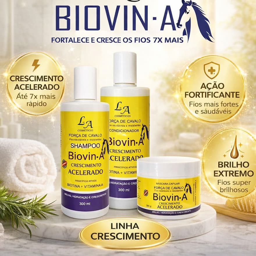 Kit Crescimento Capilar Biovin-A Força de Cavalo L&A Cosméticos 3x300g