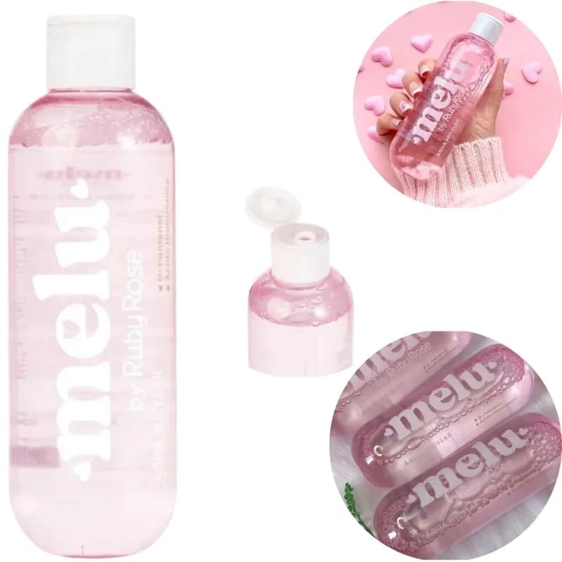 Água Micelar Melu Ruby Rose 100ml com Ácido Hialurônico e D-Pantenol - Kit 1, 2 ou 3 Und. – Limpeza Facial Hidratante