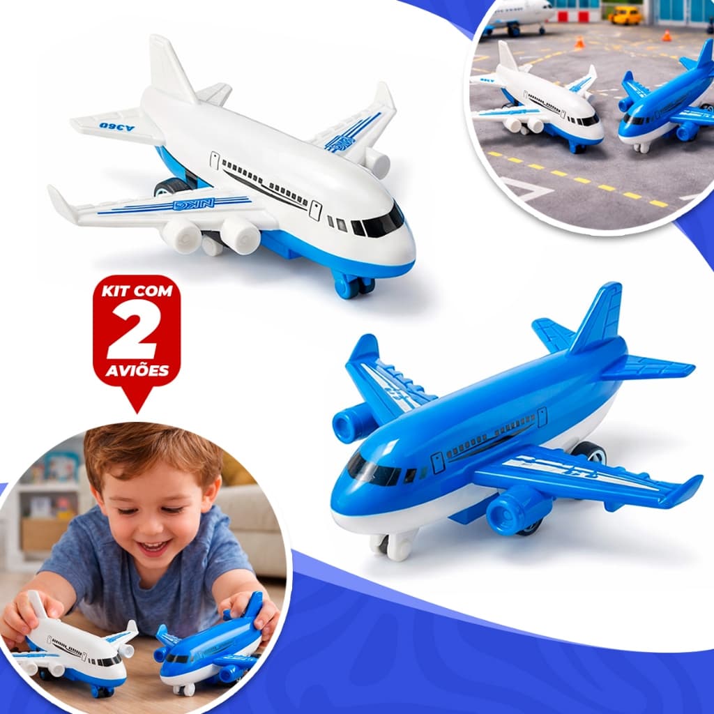 Kit 2 Aviãozinho De Brinquedo Infantil Com Rodinhas Roda De Fricção Interativo Presente Criança