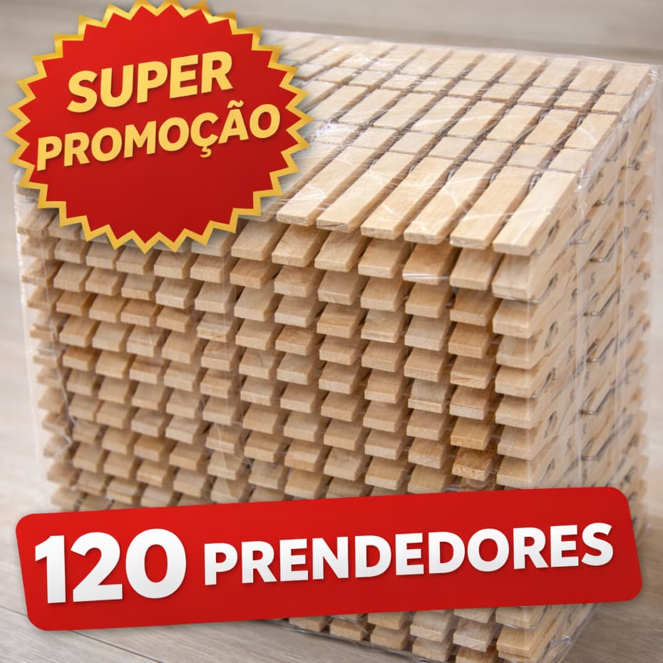 Kit com 120 Prendedores de Roupa em Madeira | Pregadores para Artesanato, Embalagem e Decoração