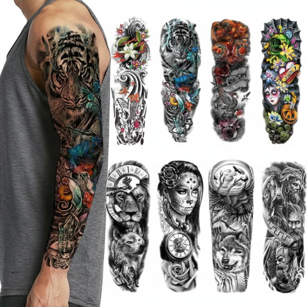 Tatuagem Temporária Braço Inteiro Unissex Longa Duração Floral realista 01 Unidade Resistente à água