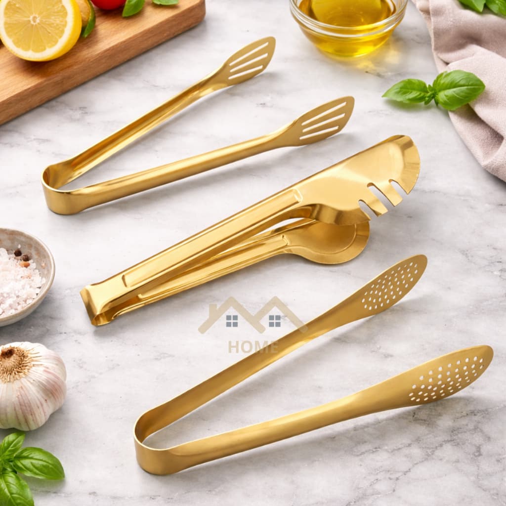 Pegador de Salada Dourado em Aço Inox 24cm Luxo Resistente