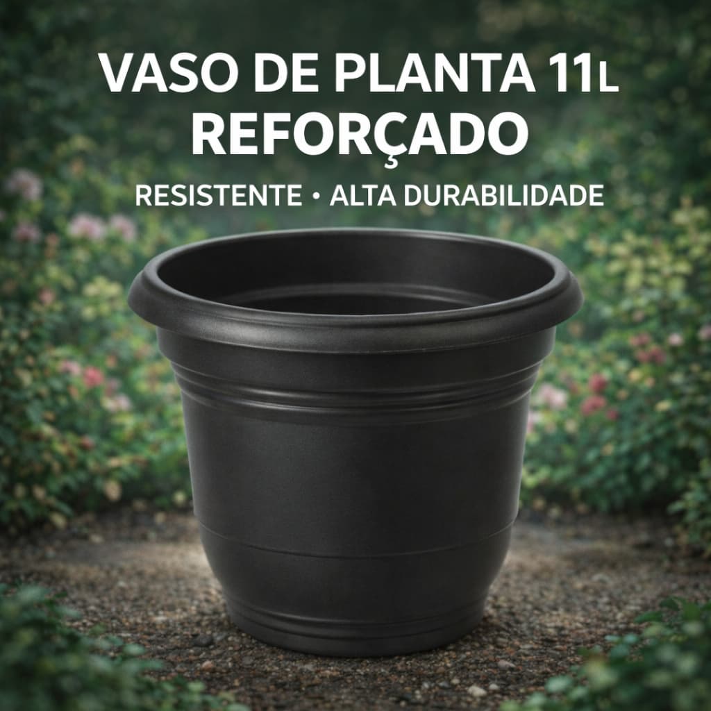 Vasos de Planta 11L Plástico Reforçado Preto Redondo com Drenagem para Jardim Paisagismo Horta