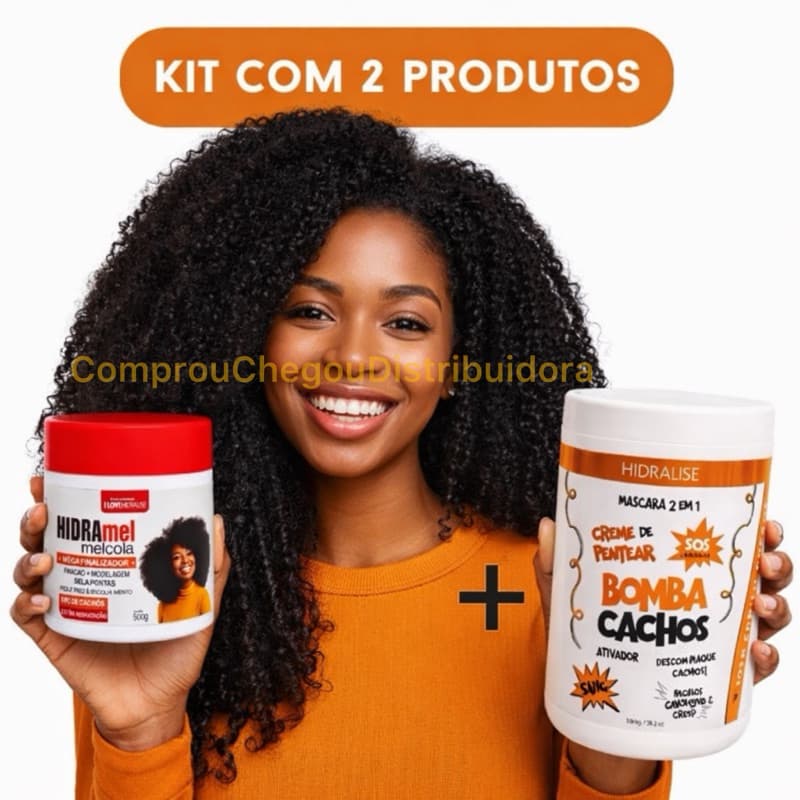 KIT Mel Cola Fitagem + Creme de Pentear Bomba Cachos 1kg Ativador De Cachos Cabelo Cacheado Crespo