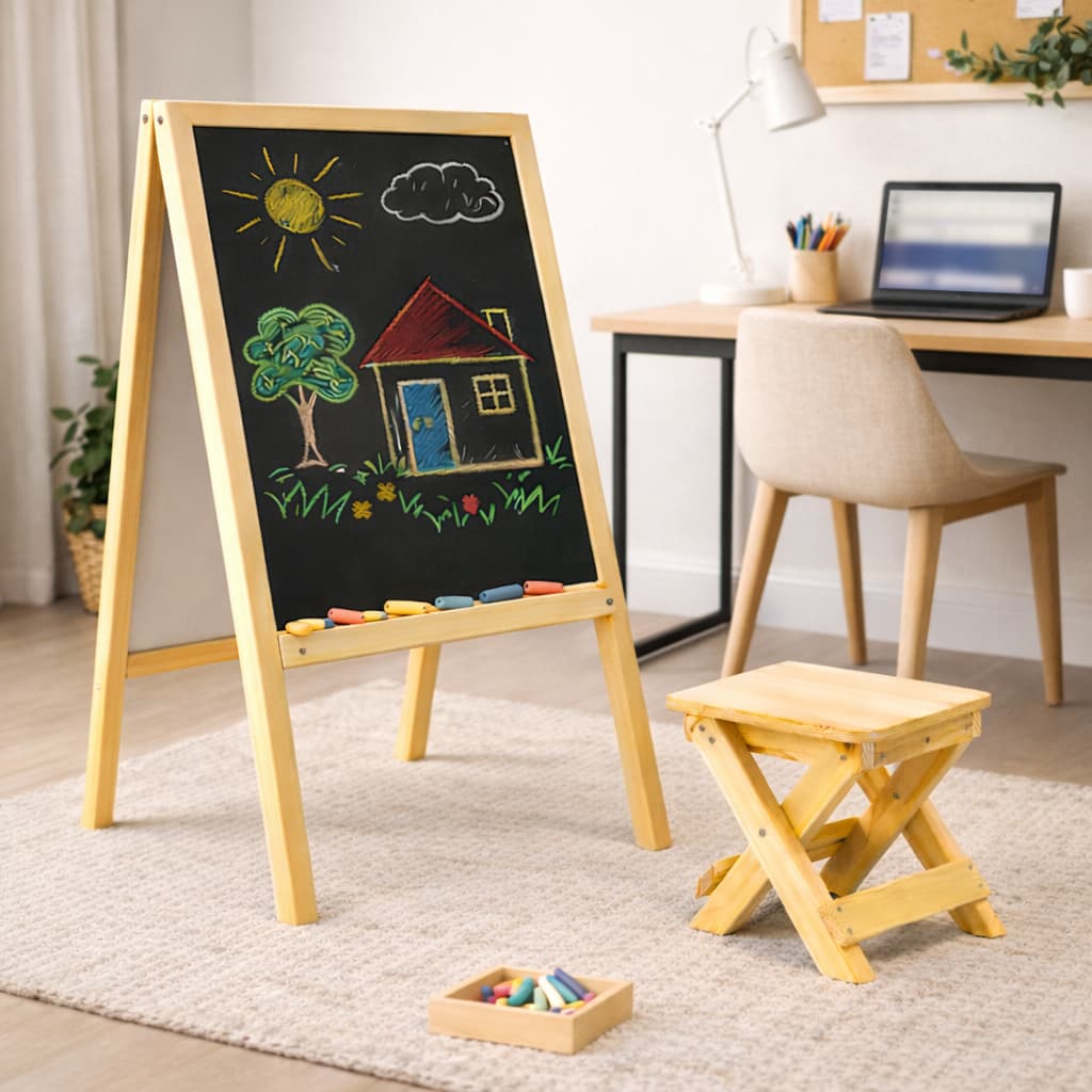 Lousa Infantil com Banquinho MDF 6mm – Quadro Negro Educativo 50x30cm