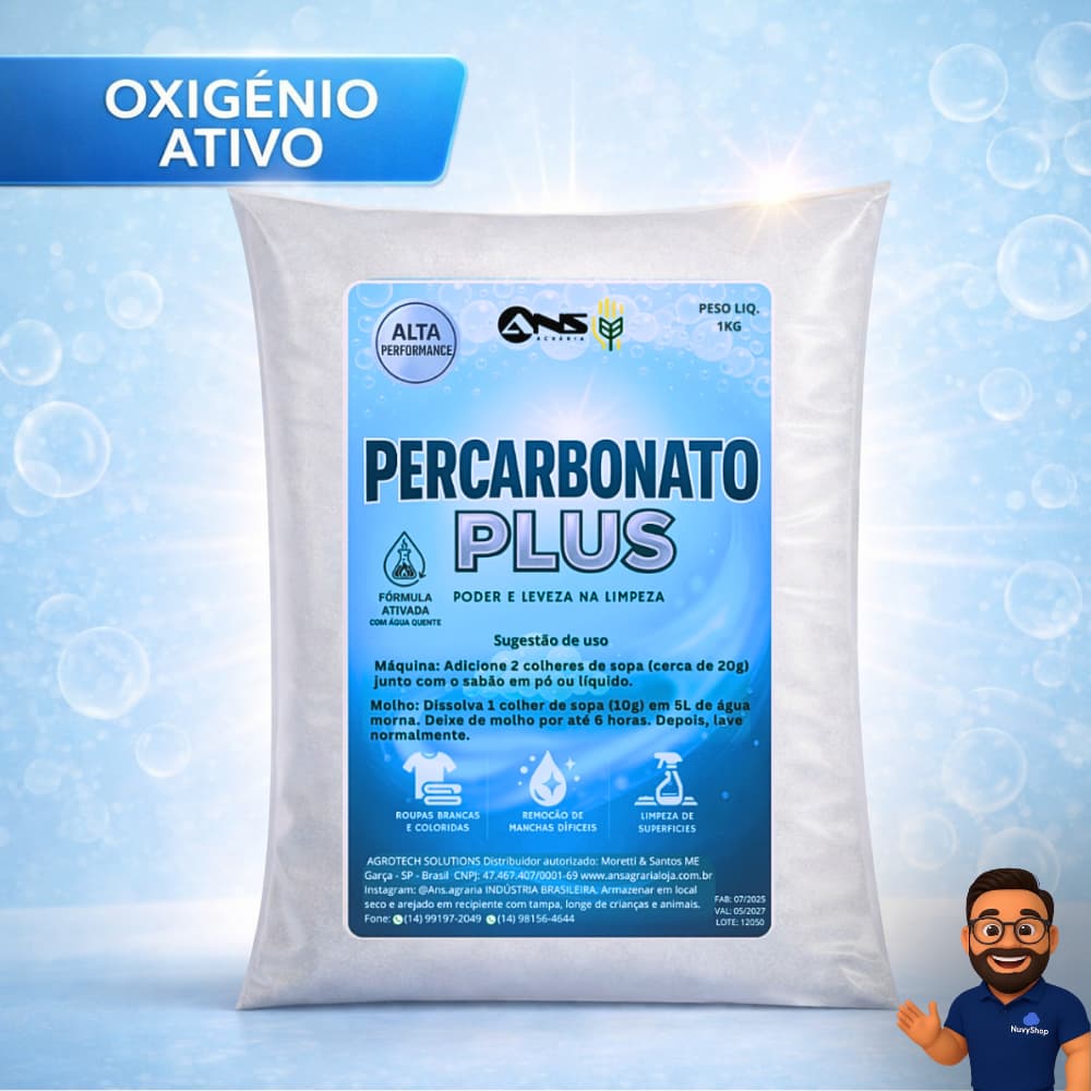 Percarbonato de Sódio PLUS 1kg  Alto Poder Tira Manchas Sem Cloro Para Roupas e Limpeza