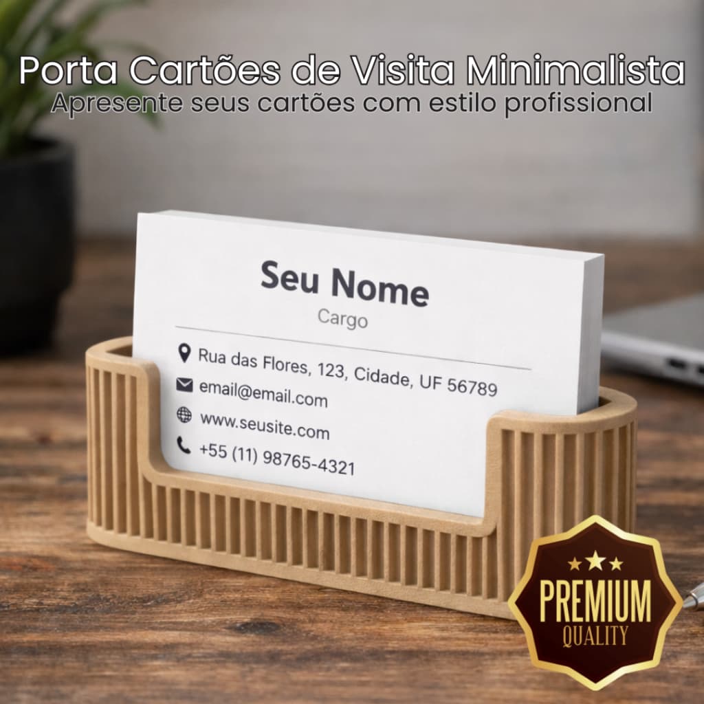 Porta Cartões de Visita Minimalista Organizador de Mesa Escritório Recepção Profissional Elegante 3D