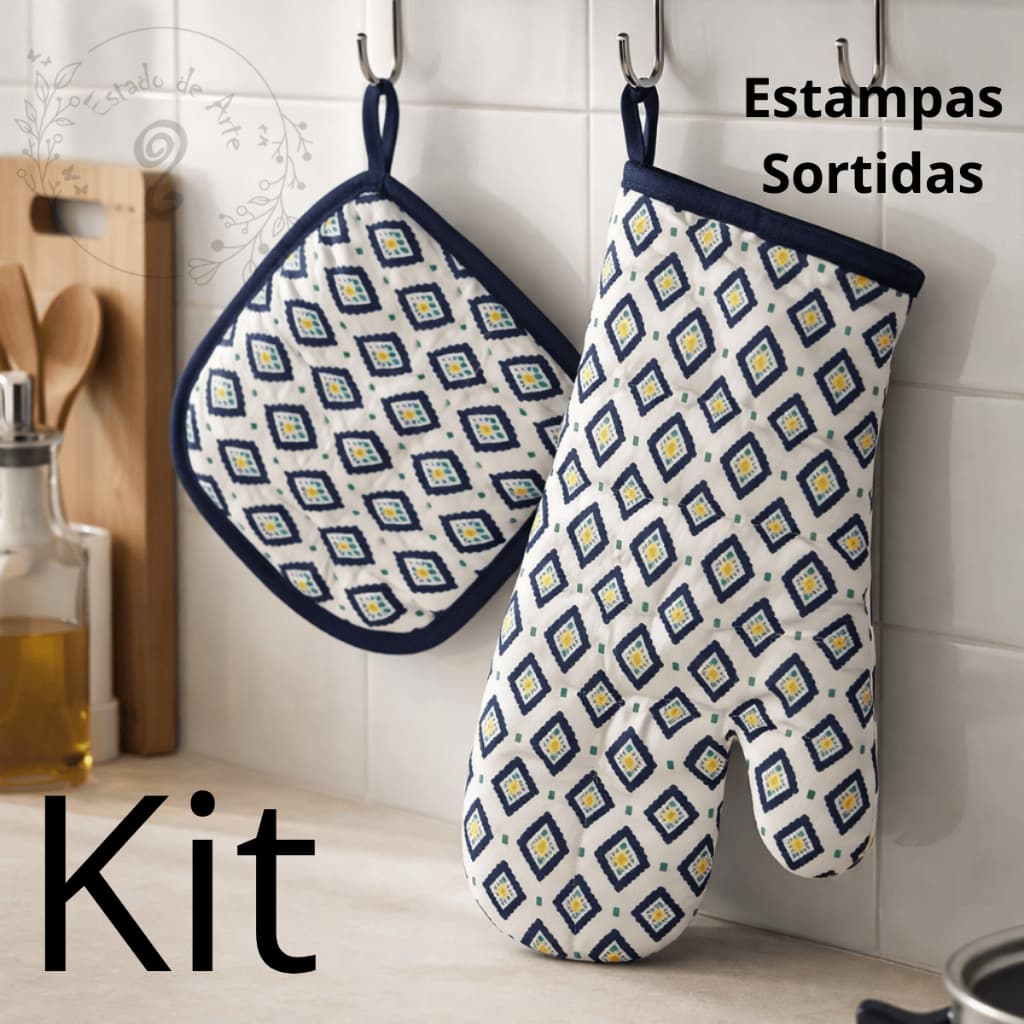 Kit 2 peças luva cozinha para forno e pegador apoio descanso panela
