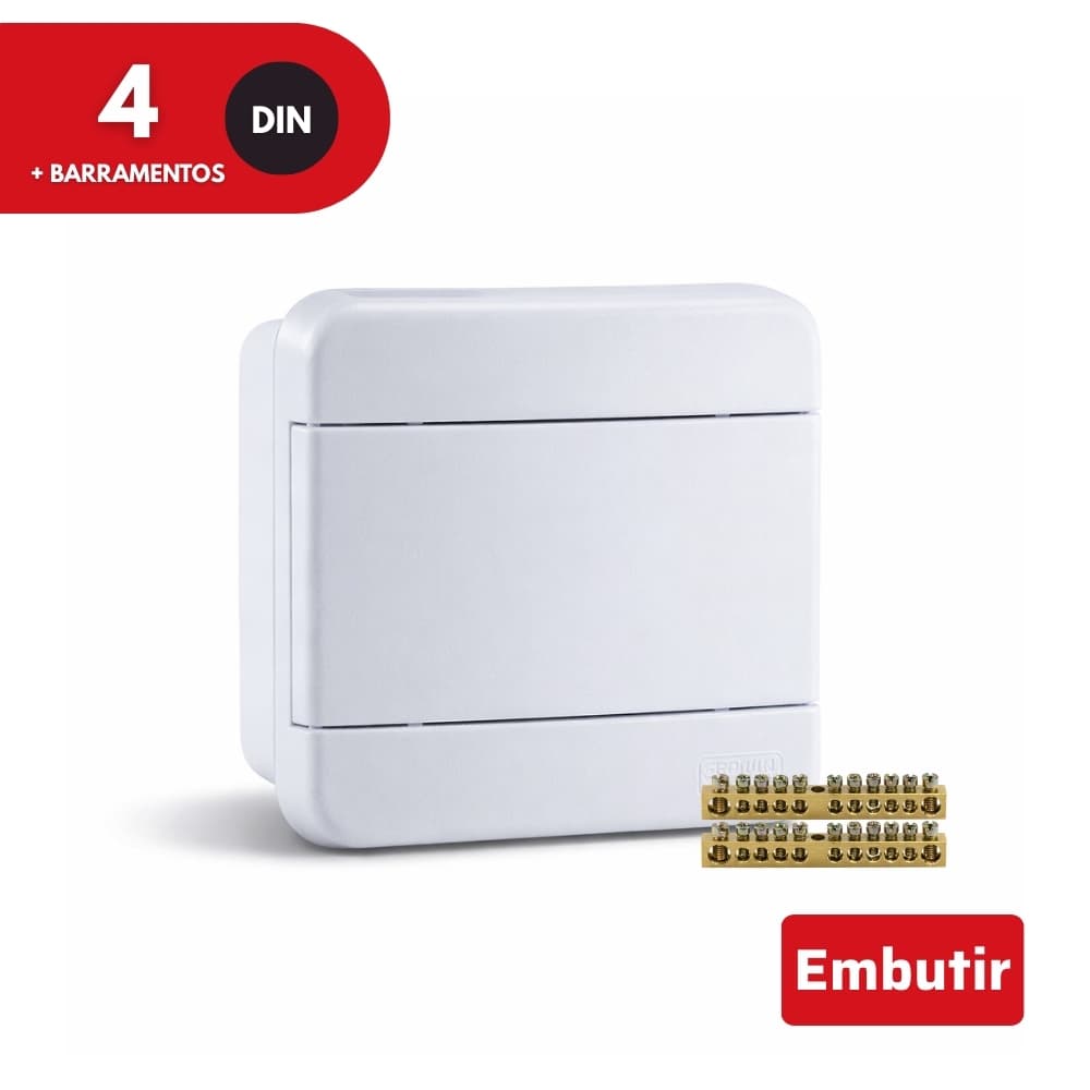 Quadro de Distribuição Para 4 Disjuntores Com Barramentos Embutir Forceline