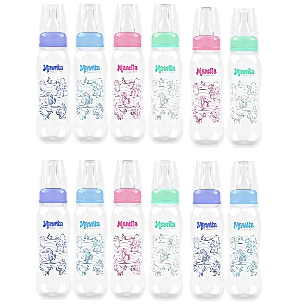 Kit 12 Mamadeiras 150ml Bico Silicone BPA Free Decorada Menina Menino Bebê C/ Inmetro Mamita