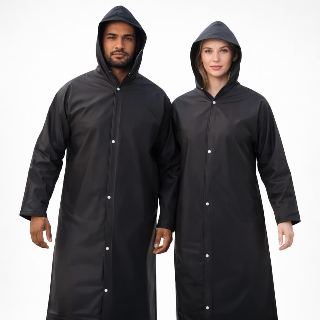 Capa de Chuva Impermeável Preta PVC Grossa Forrada Com Capuz CA Luxo Reforçada Resistente Prova Água