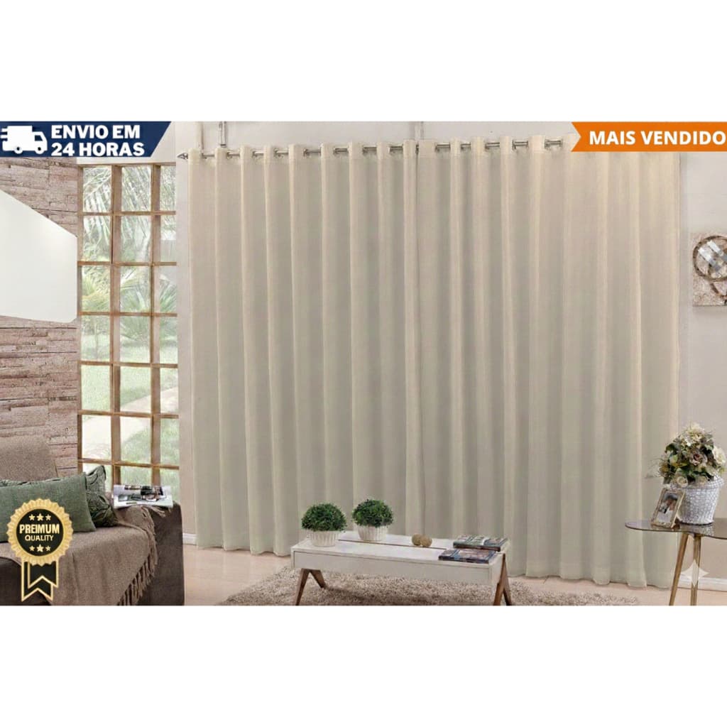 Cortina Palha  Oxford  Sala/Quarto 300x250 Com  Ilhós Para Varões Simples  3.00 x 2.50