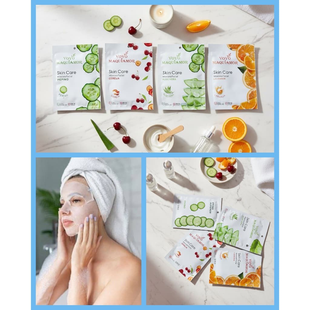 Kit 2 Máscaras Faciais de Tecido da YoyoMaquiamor | Hidratação e Revitalização da Pele