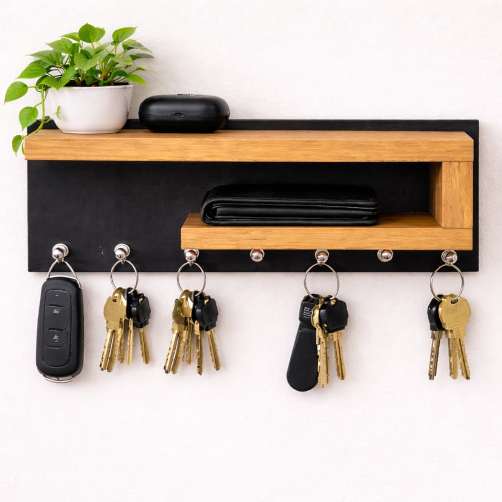 Porta Chaves de Parede com Nicho e Prateleira 100% MDF – Organizador Funcional e Decorativo
