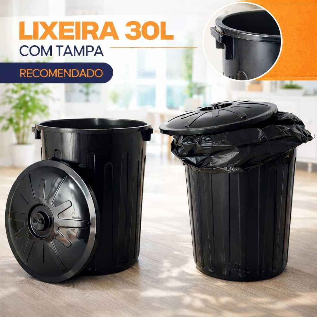 Lixeira 30 Litros Balde Lixão Cesto Para Lixo Com Tampa Super Resistente Otima Qualidade Pratica Limpeza E Organização