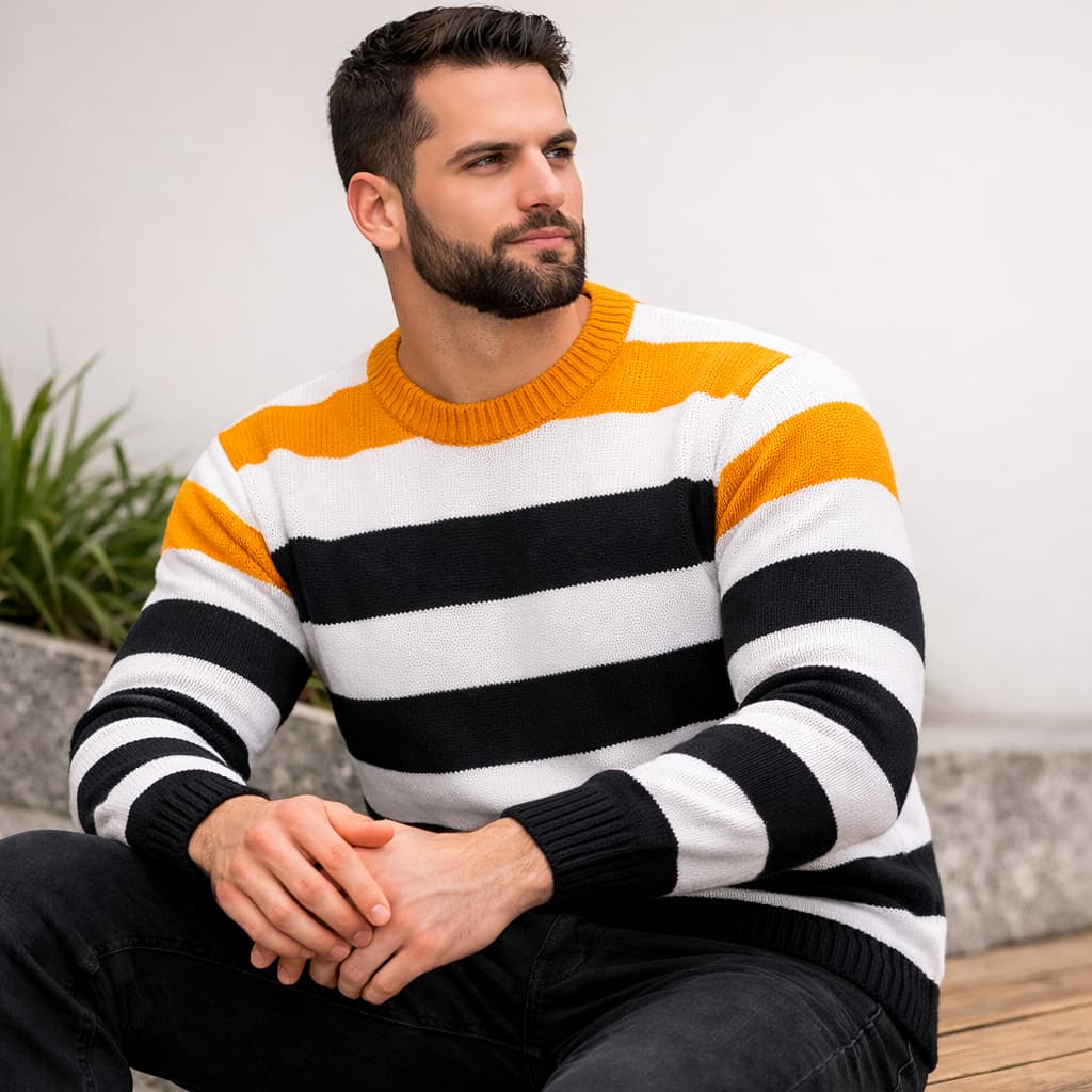 Suéter Masculino Básico Gola Redonda Manga Longa Malha Premium Tricô de Inverno