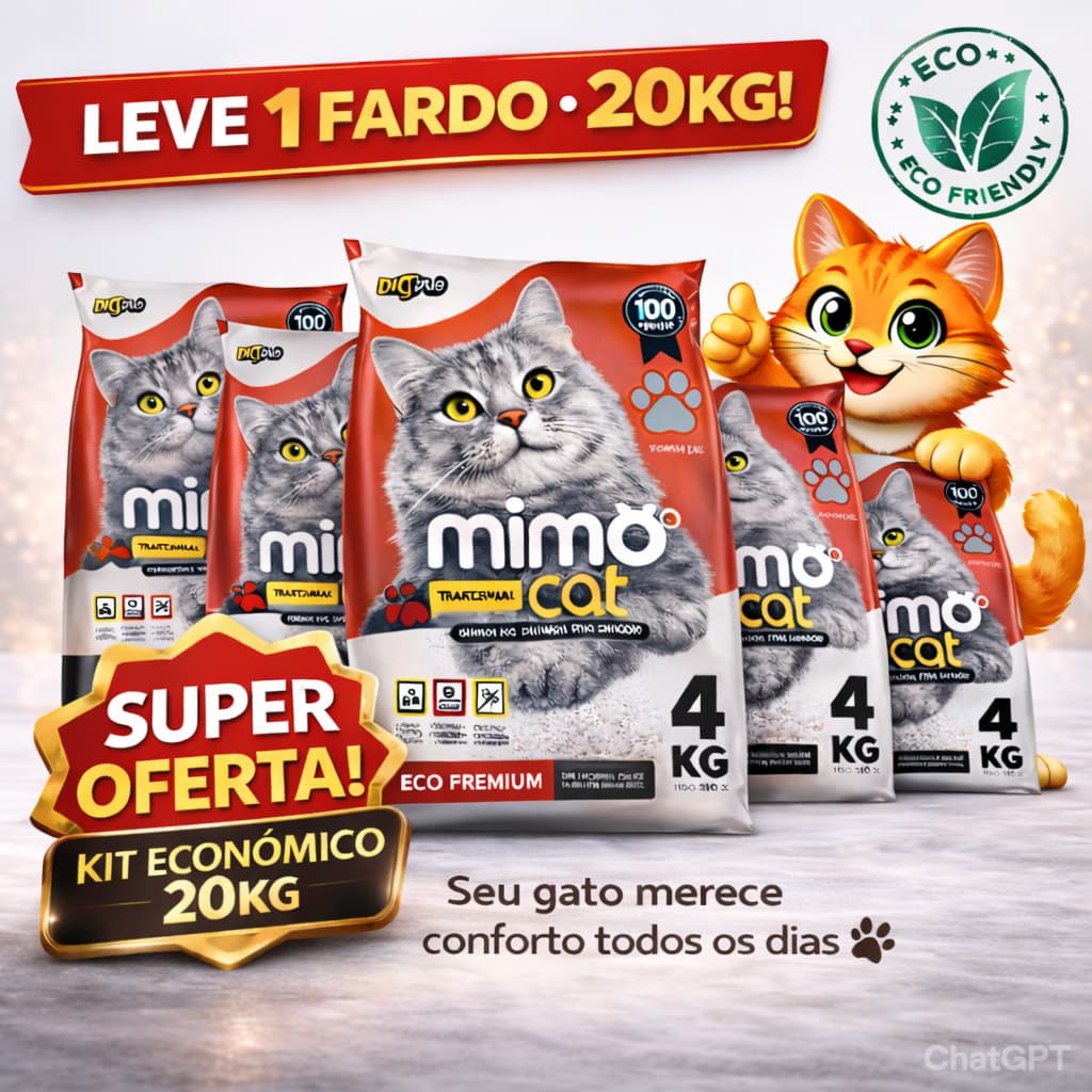 Kit Areia Sanitária Mimo Cat 20KG (5x4kg) | Super Absorvente • Anti-Odor Premium