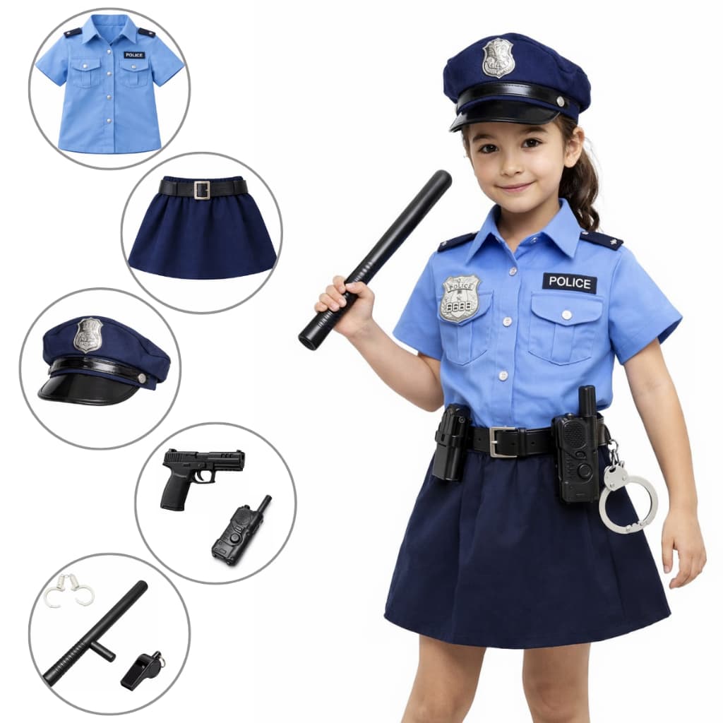 Kit Fantasia Policial Feminina Completa Infantil Acessórios Carnaval Cosplay 3-8 anos Festa Infantil Aniversário Menina