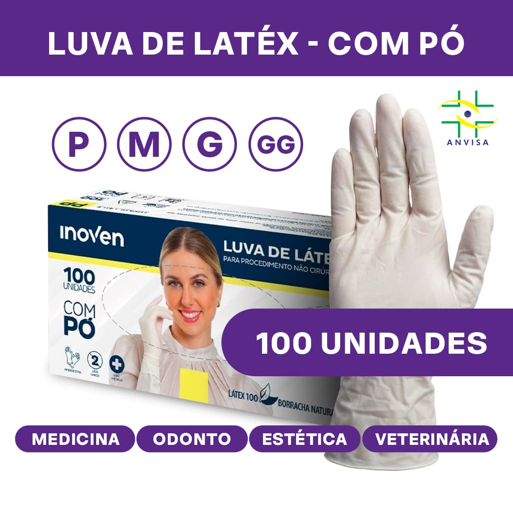 Luva de Látex com Pó Inoven PP P M G  - 100 Unidades