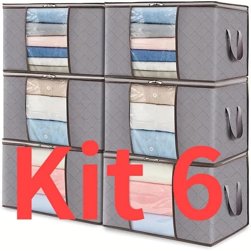 Kit com 1 a 6 Peças Caixa Organizadora Grande para Roupa com Tampa | Anti-Pó, Umidade e Insetos | Para armário cozinha