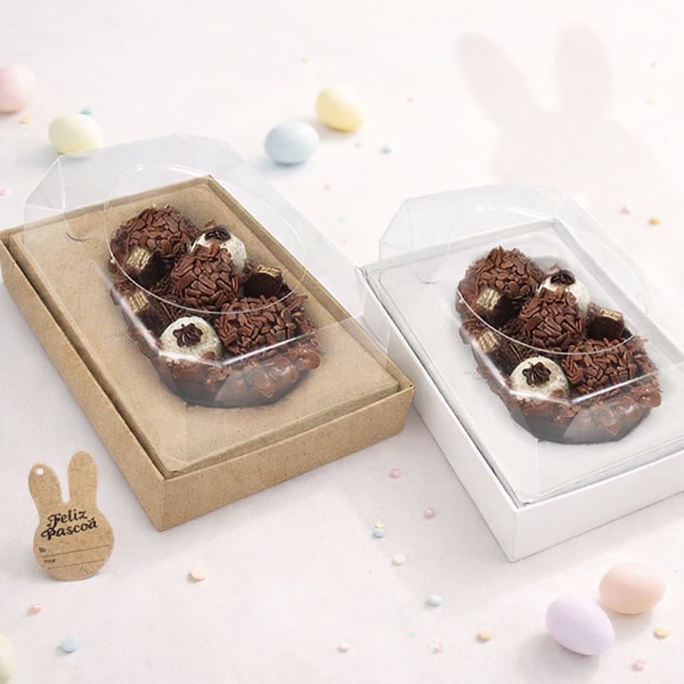 10 Caixas P/ 1 Ovo Páscoa De Colher - 100-150-250g - Caseiro com Visor Alto - Premium Branco/Kraft