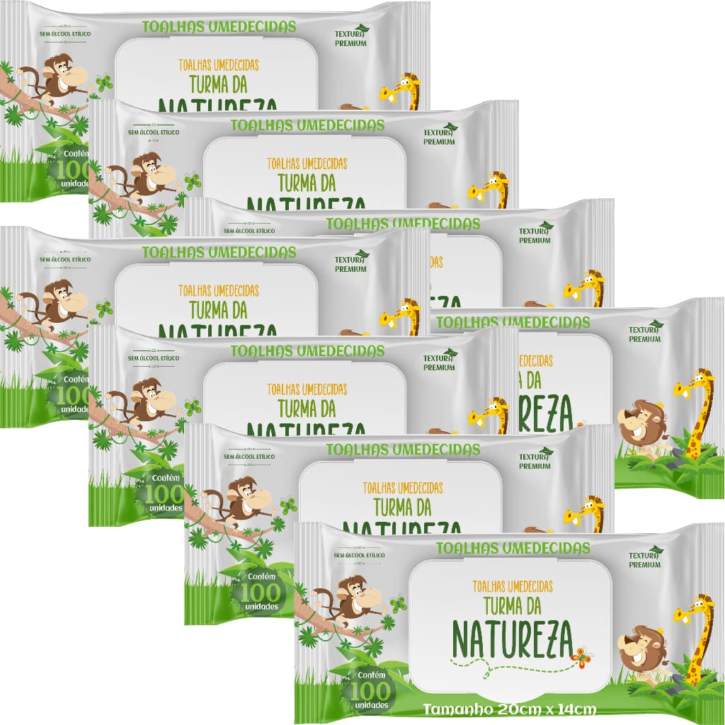 Kit C/8 Toalha Umedecida Turma da Natureza  100 Unidades Total 800