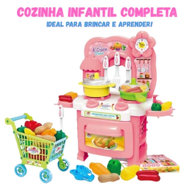 Cozinha Infantil Completa de Brinquedo Forno Com Carrinho Comida