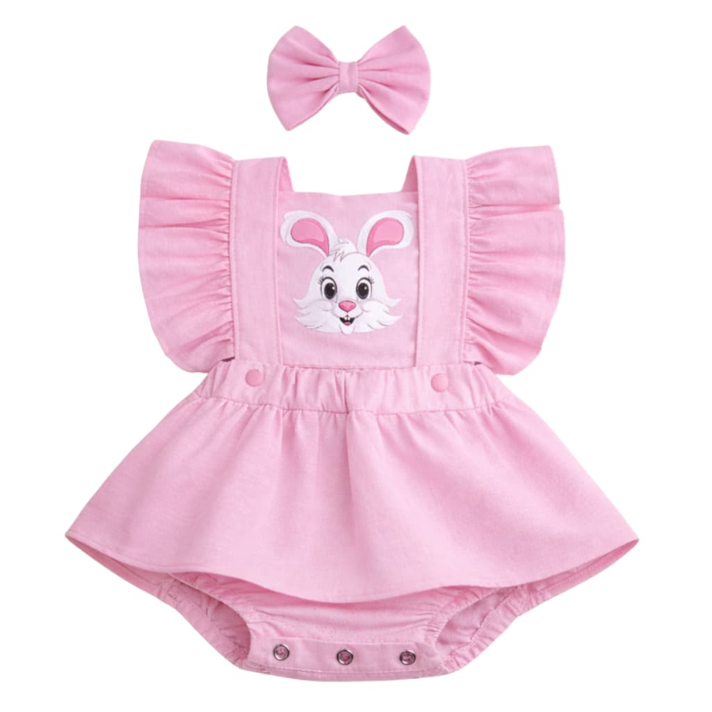 Romper Jardineira Coelhinha da Pascoa Modelo Saia Roupa Menina Bebê