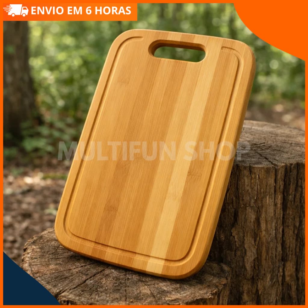 Tábua de Bambu 34x24 cm para Carne e Legumes com Sulco Antivazamento