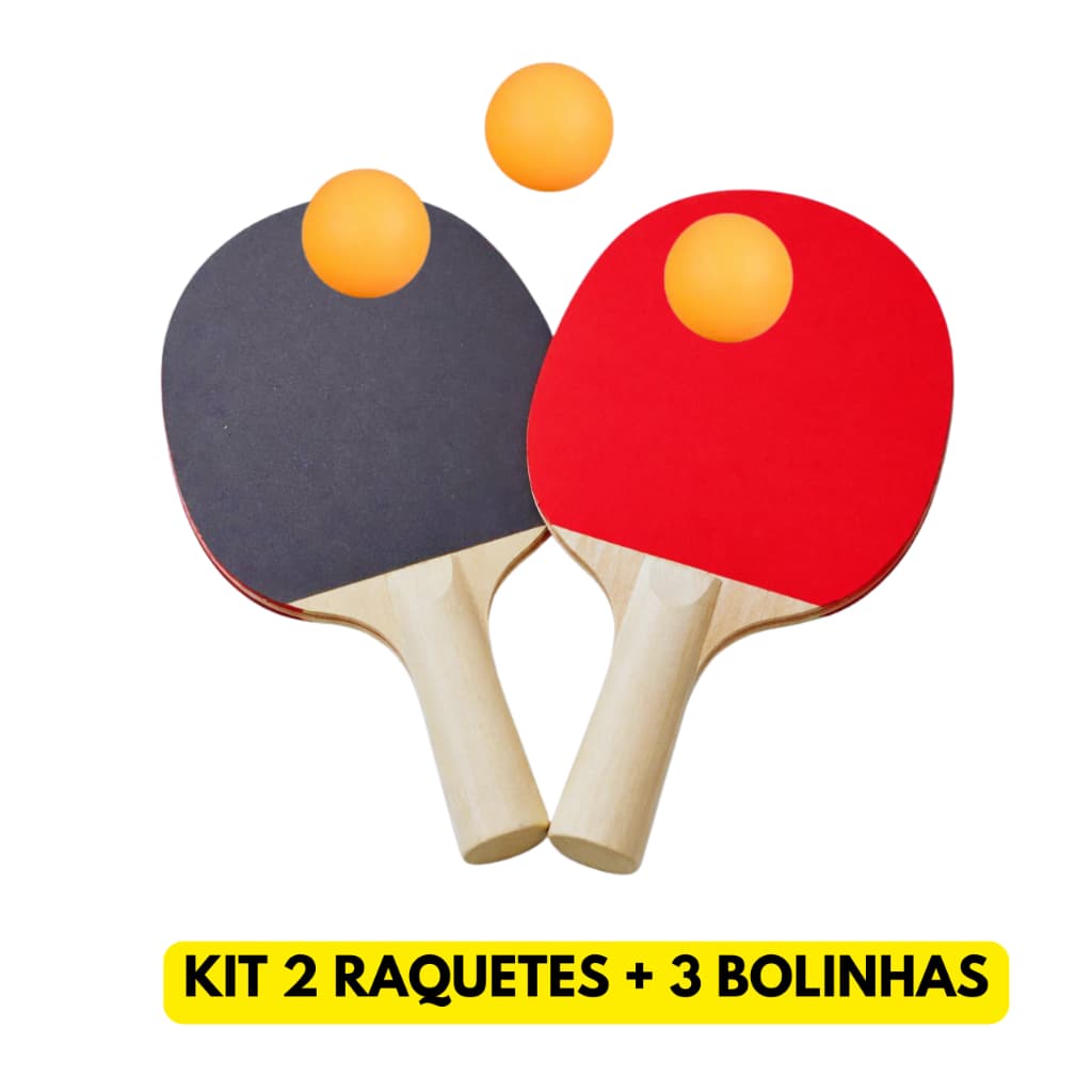 Kit Raquete Ping Pong Tenis De Mesa Com 3 Bolinhas Dupla Face Profissional