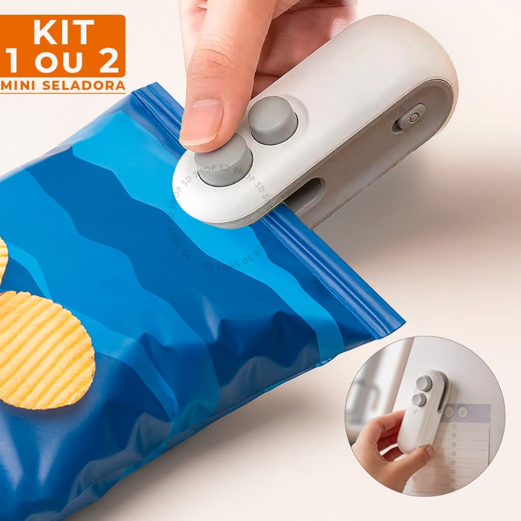 Mini Máquina Seladora 1 ou 2 Un Portátil 2 Em 1 Embalagem Saco Plástico Vedação Cortador Imã Usb