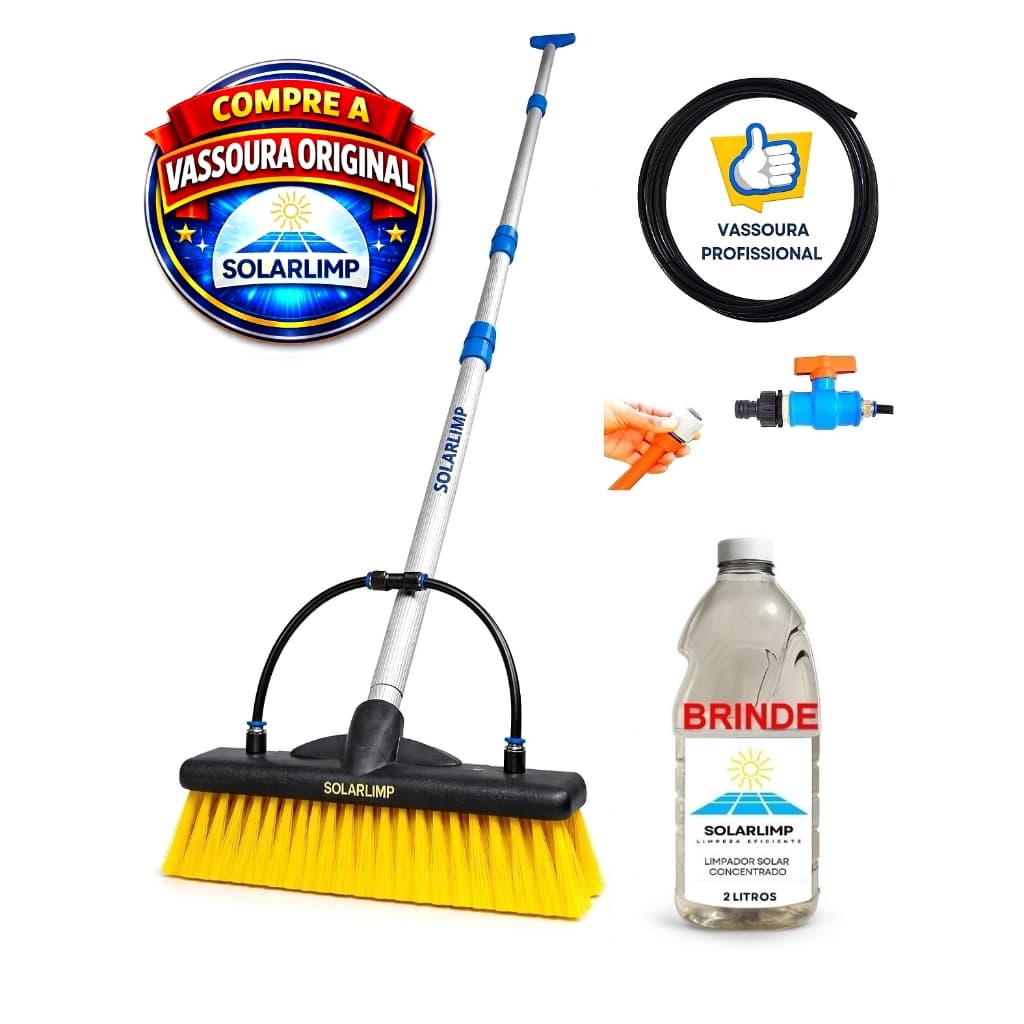 Vassoura Para Limpeza De Placas Solar Profissional Cabo 2 a 6 Metros Solarlimp