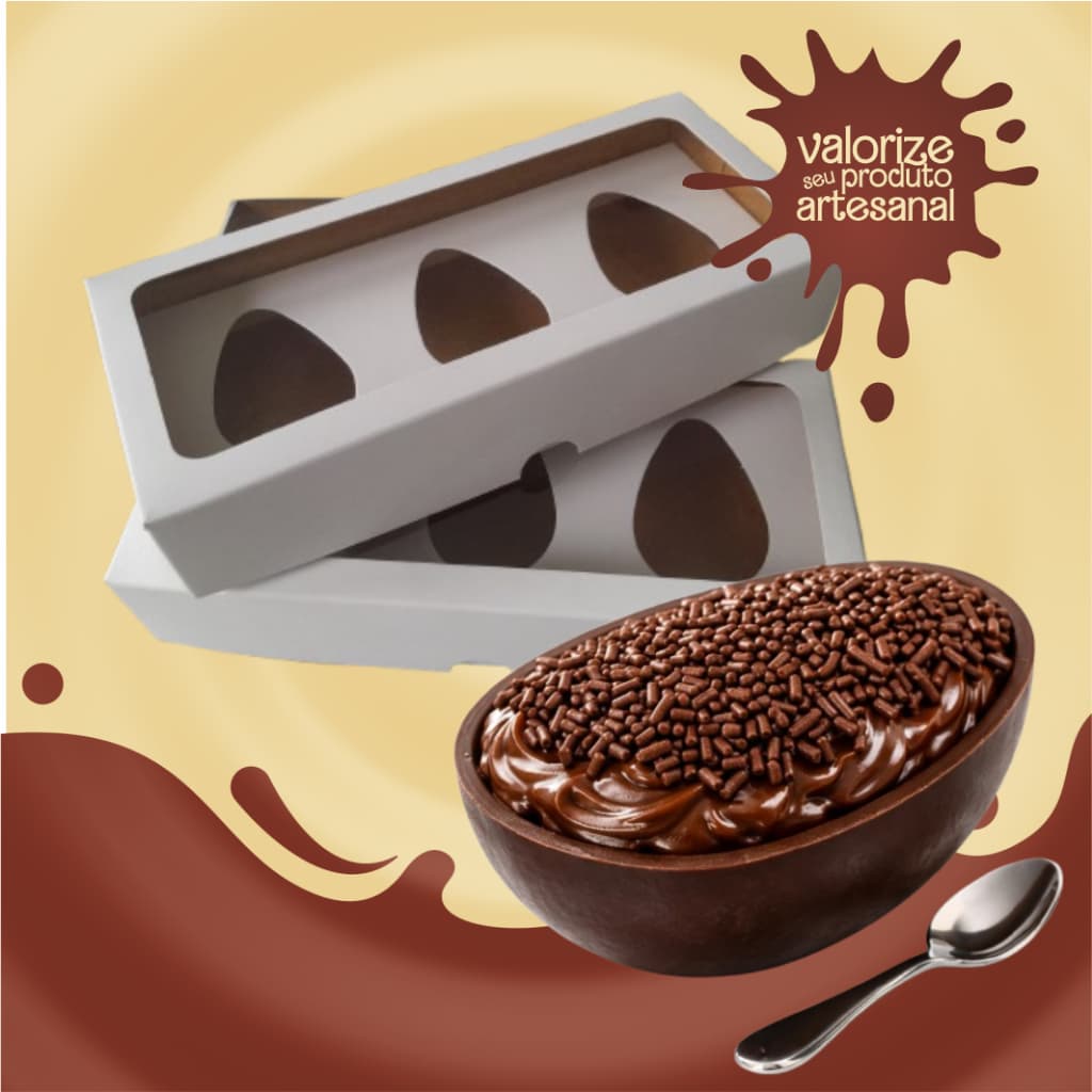 Caixinhas p/ Ovo de Colher com visor de acetato - 3 ovos de 50g ideal para ovo de pascoa kraft e branco