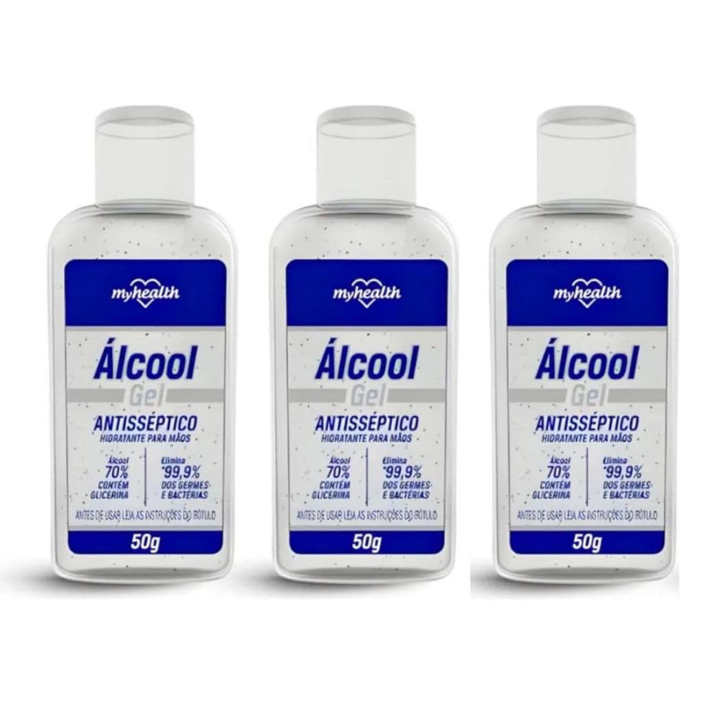Kit 3 Álcool Gel Antisséptico Com Glicerina 70° Myhealth 50g