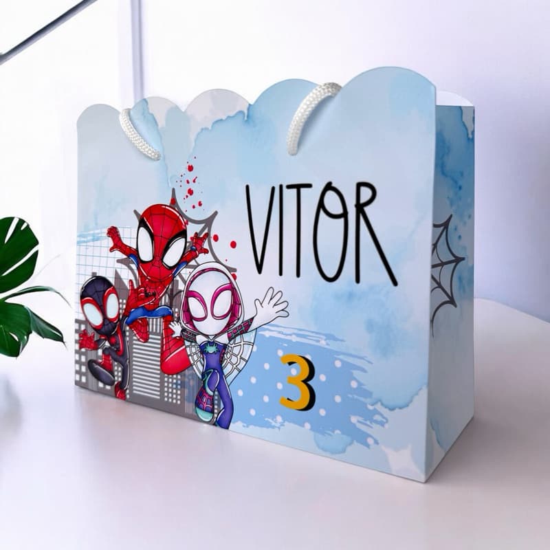 Sacolinha SPIDEY E SEUS AMIGOS Personalizada / Bolsinha Lembrancinha Aniversário / PEGUE E MONTE