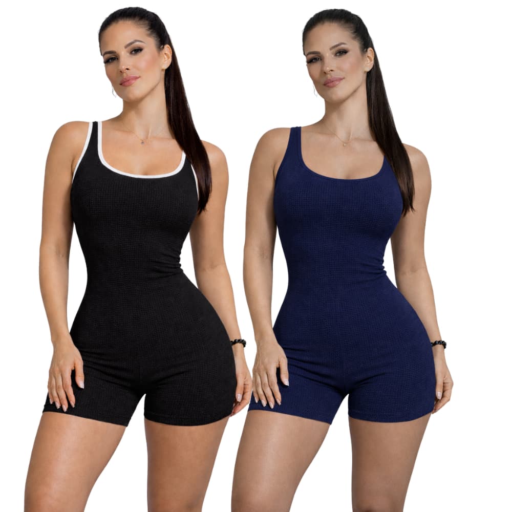 Kit 2 Macaquinho Annaruga Fitness Modelagem Esculpida Cintura Marcada Compressão Suave