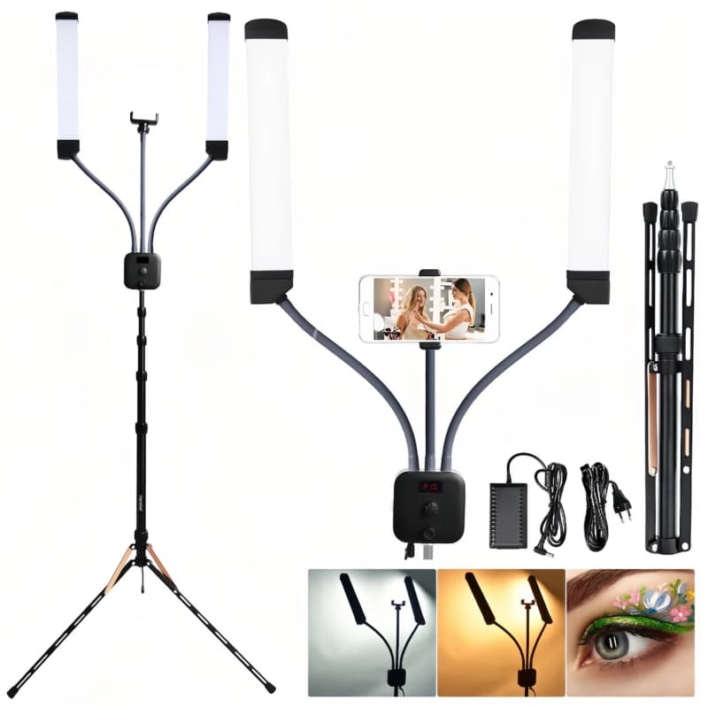 Ring Light Led Com Braços Duplos+Tripe 1.6 Metros Luz de Preenchimento de 45W Iluminação LED tricolor HD-45X