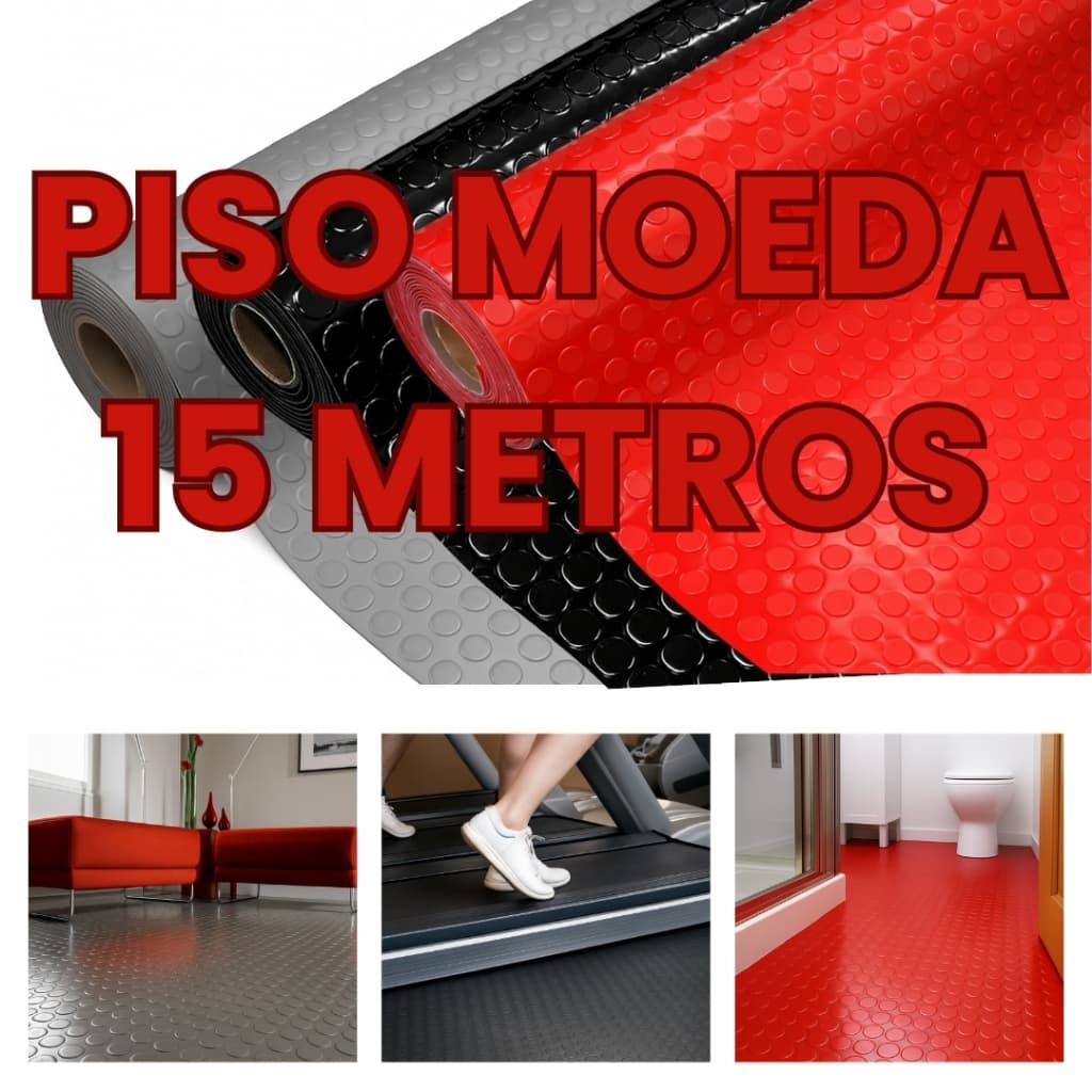 Piso Emborrachado Moeda Até 15,00 Metros Preto, Vermelho e Cinza 0,90cm Largura - Esp 2,5mm