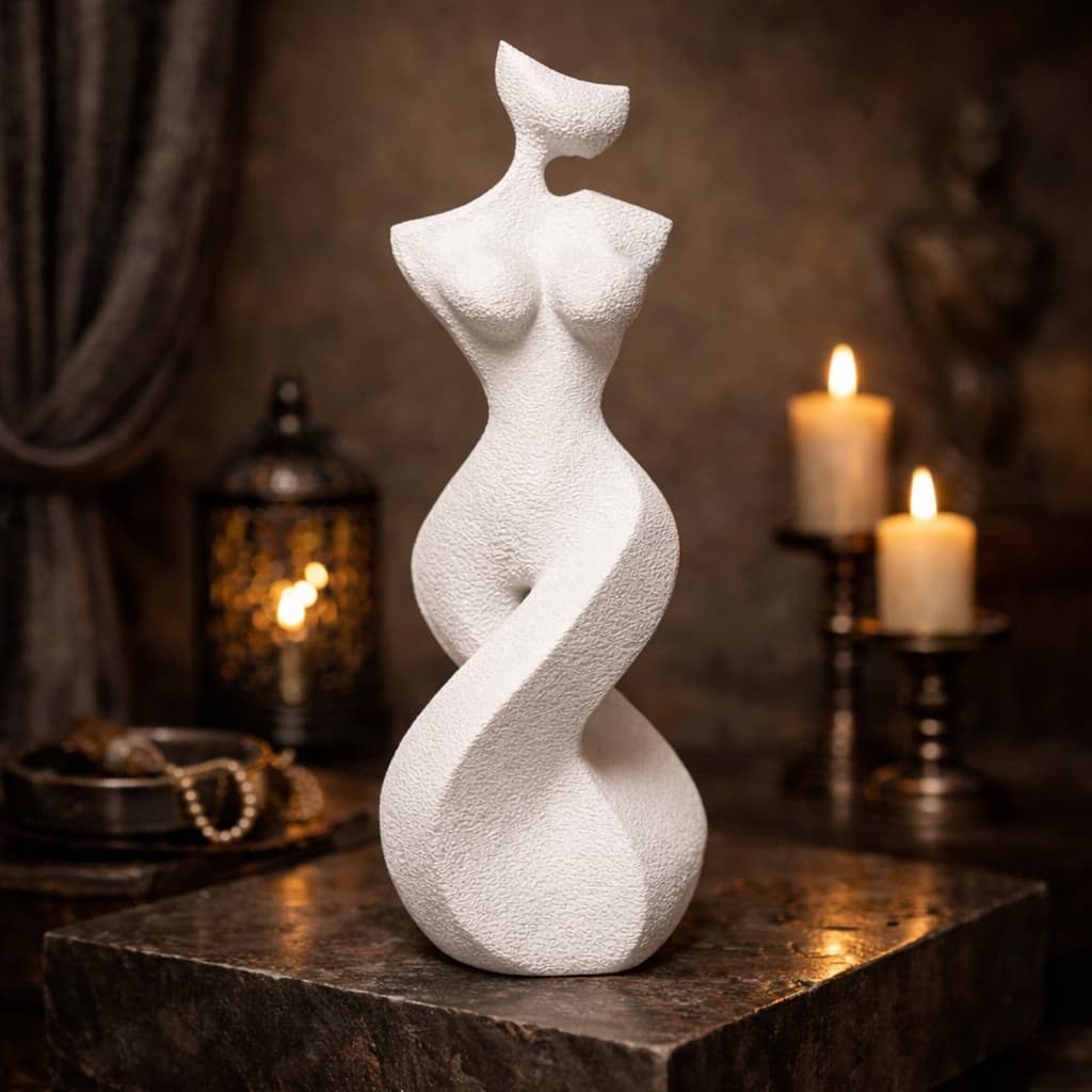 Escultura Feminina Abstrata Moderna Preta | Estátua Decorativa Luxo para Sala, Aparador e Escritório