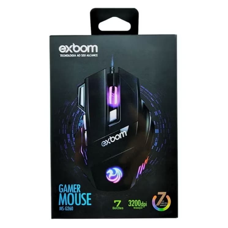 Mouse Gamer 3200 dpi Com Fio USB 7D Extreme 7 Cores MS-G260 EXBOM