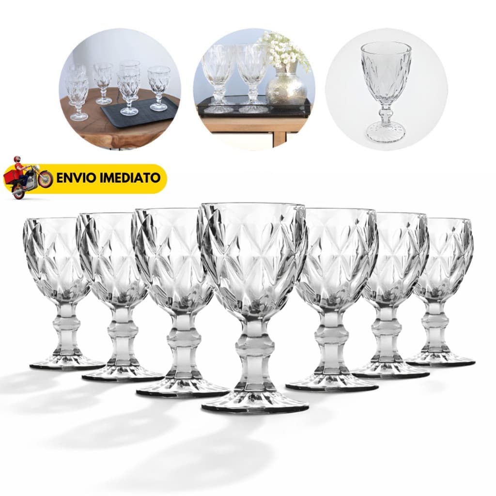 Jogo de Taças 330ml Copo Diamante Copo Vidro Transparente Bico De Jaca Kit Diamond